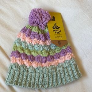 Turtle Fur Kids Pastel Striped Pom Beanie - Mint, Lavender & Peach